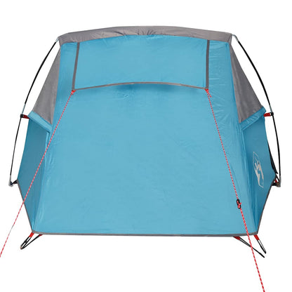 Detail van de blauwe vidaXL tunneltent met waterdichte buitenkant en ventilatieroosters.