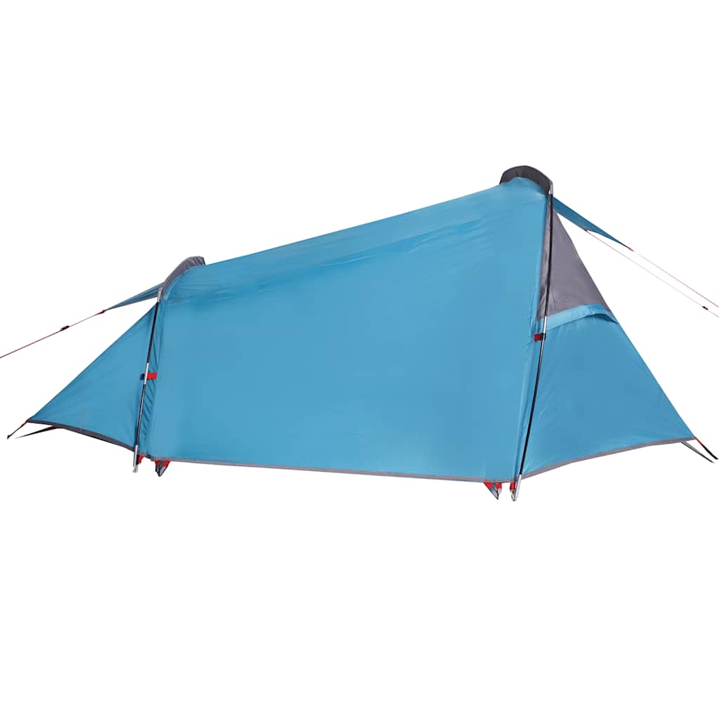 Detail van de blauwe vidaXL tunneltent met lichtgewicht constructie en waterdichte stof.