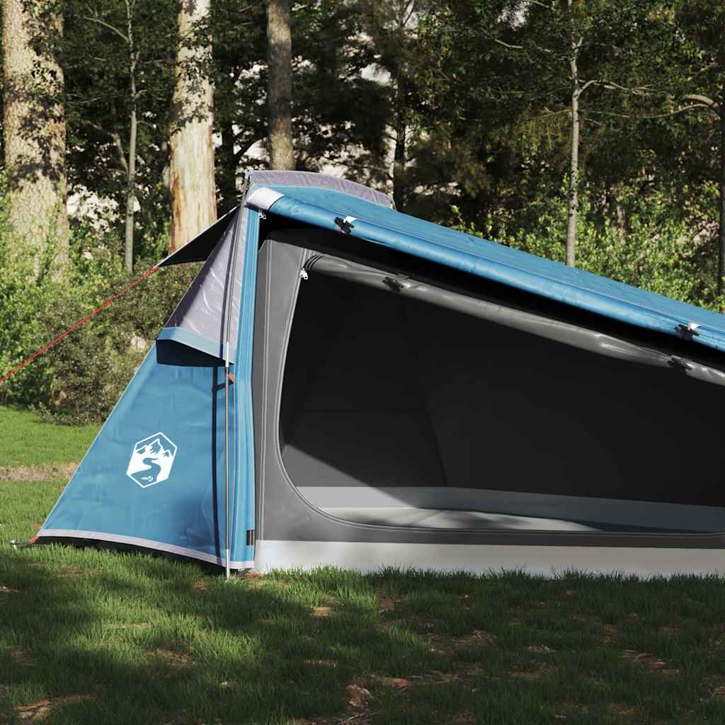 Blauwe vidaXL tunneltent voor twee personen met waterdichte bescherming en gaaswanden.