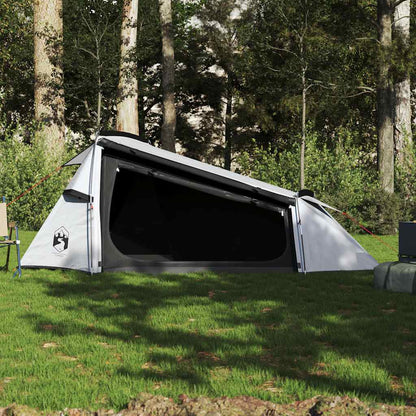 Zijaanzicht van de vidaXL tunneltent, met verduisterende ingang en gaaswanden voor ventilatie.