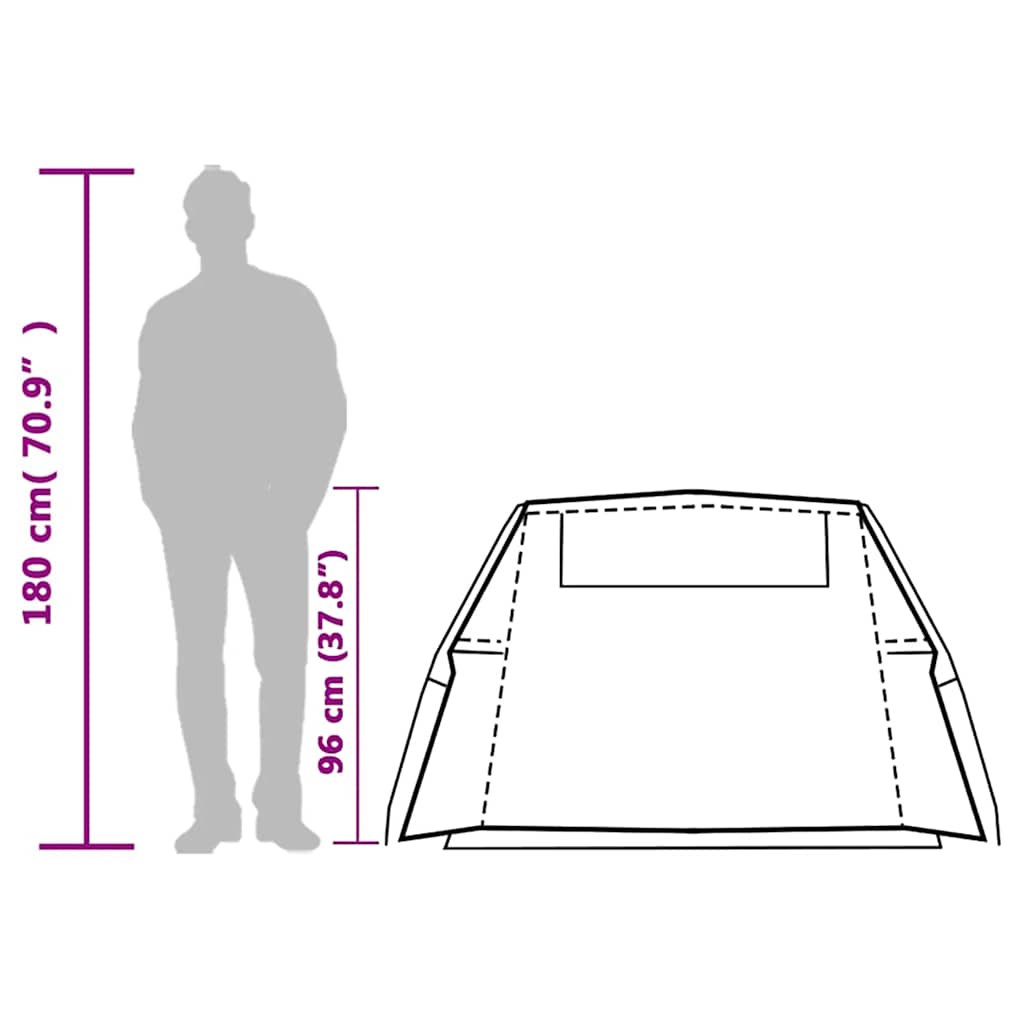 Afmetingen van de vidaXL tunneltent, met hoogte van 180 cm en breedte van 96 cm.