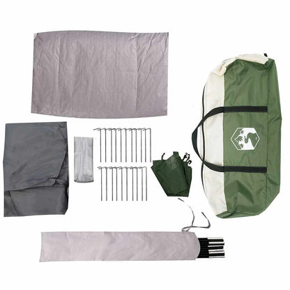 Detail van de accessoires en stokken van de vidaXL 8-persoons tunneltent in groen.