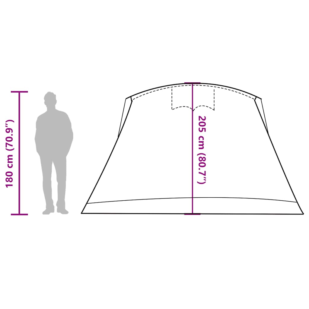Detailweergave van de vidaXL tunneltent met afmetingen en hoogte van 180 cm.