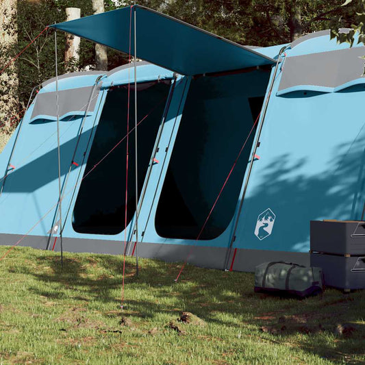 Blauwe vidaXL tunneltent voor 8 personen met open tentflap en ruime ingangen.
