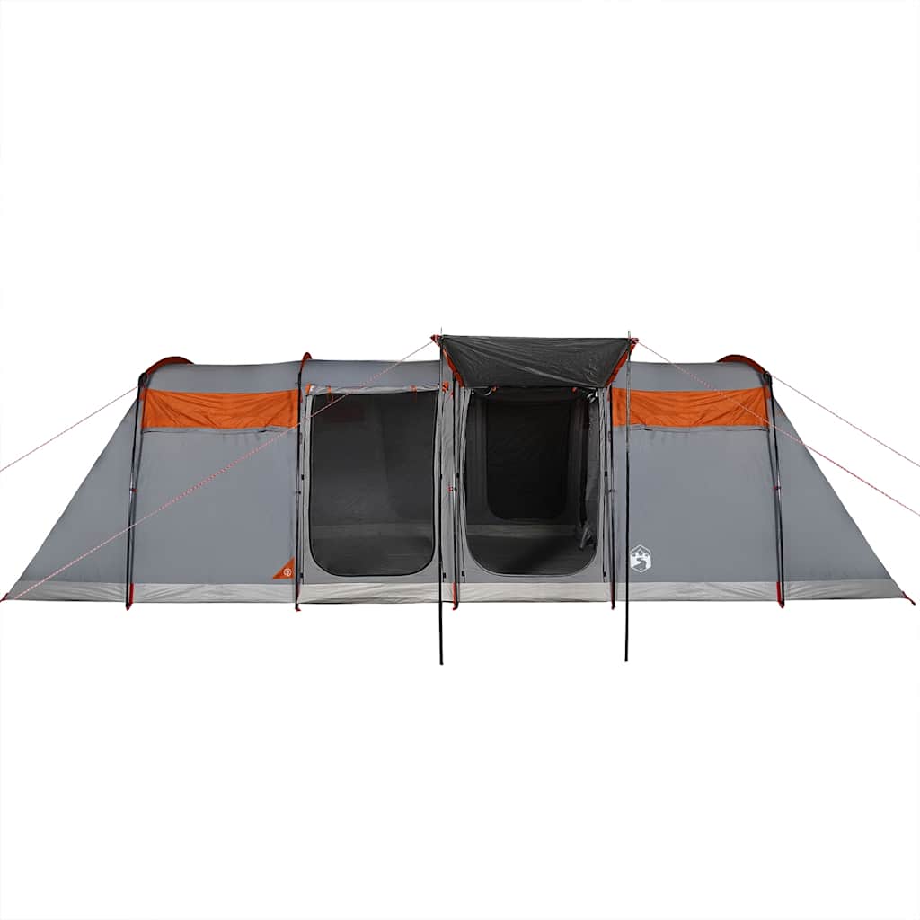 Detail van de vidaXL tunneltent met grijs en oranje kleur, zijaanzicht met ingangen.