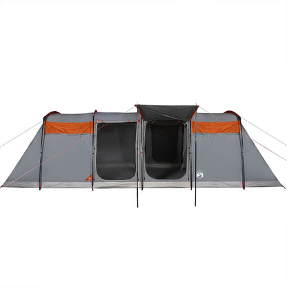 Detail van de vidaXL tunneltent met grijs en oranje kleur, zijaanzicht met ingangen.