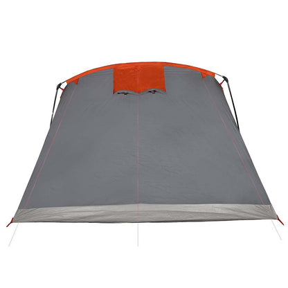 Detail van de grijze vidaXL tunneltent met oranje top, zijaanzicht.