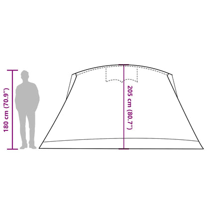 Detail van de vidaXL tunneltent met afmetingen en zijaanzicht van de tent.