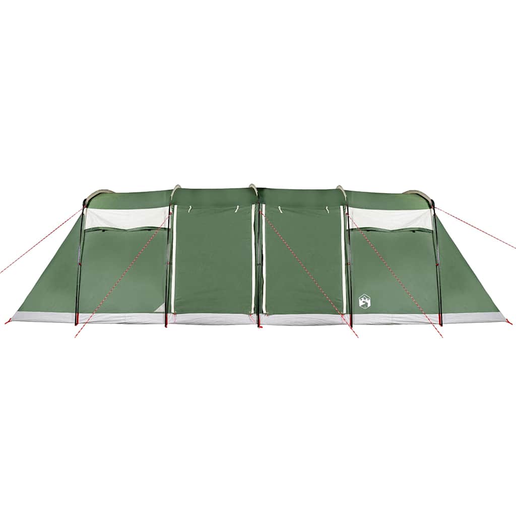 Detail van de groene vidaXL tunneltent met waterdichte voorzijde en ventilatieroosters.