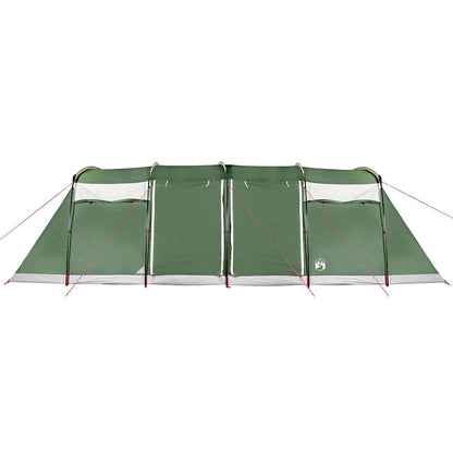 Detail van de groene vidaXL tunneltent met waterdichte voorzijde en ventilatieroosters.