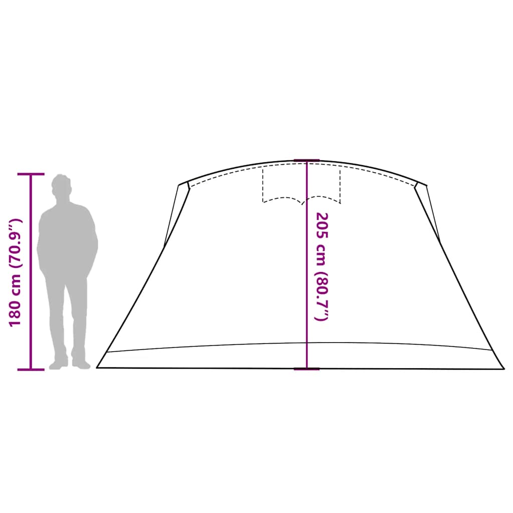 Detail van de vidaXL tunneltent met afmetingen en hoogte-informatie aan de zijkant.