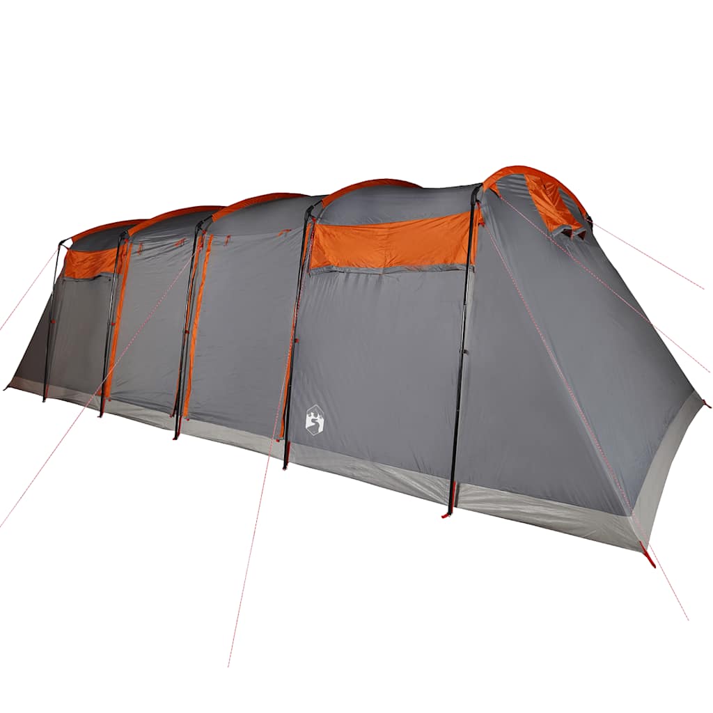 Detail van de vidaXL tunneltent in grijs met oranje accenten, zijaanzicht.