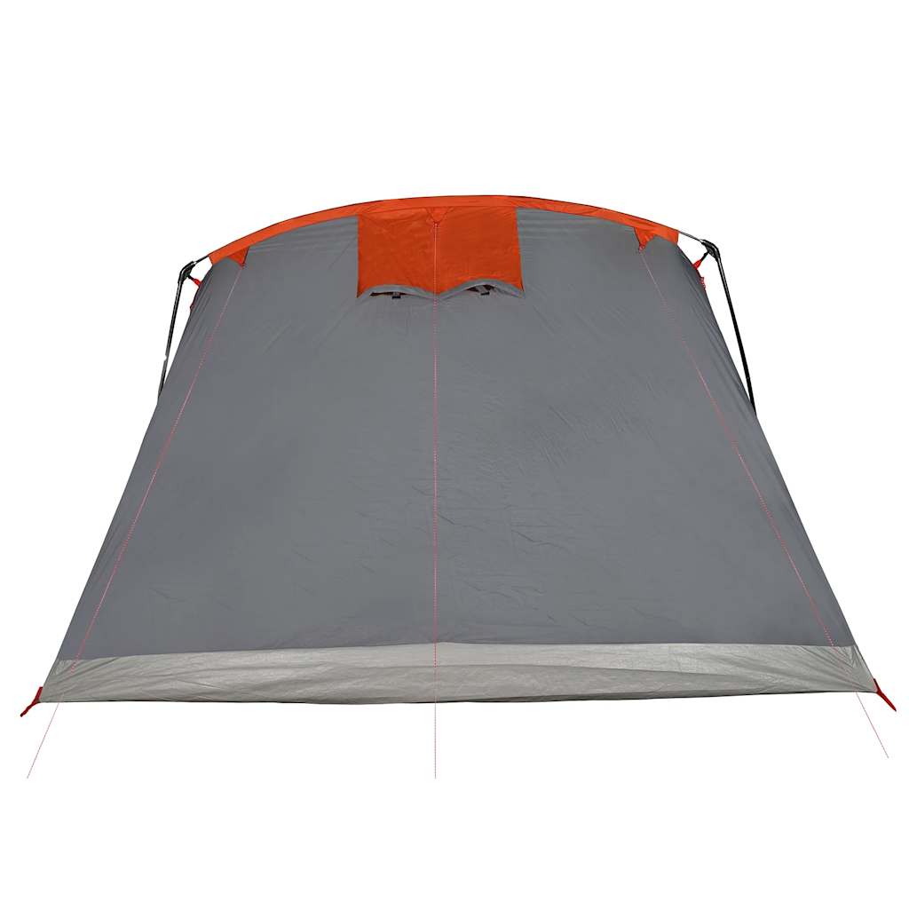Detail van de grijze vidaXL tunneltent met oranje top, zijaanzicht.