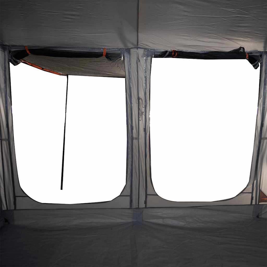 Detail van de binnenkant van de vidaXL tunneltent met grote ramen en grijze afwerking.