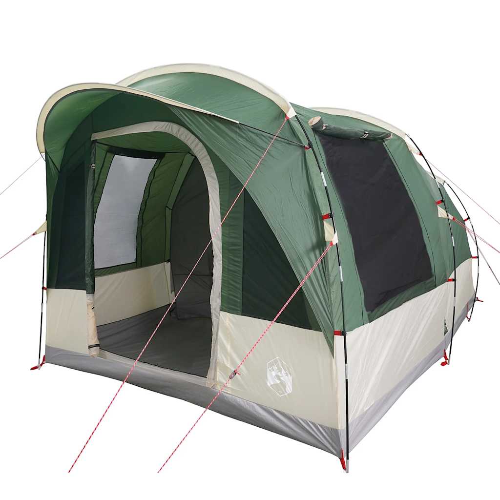 Detail van de vidaXL tunneltent in groen, met open ingang en ventilatierooster.