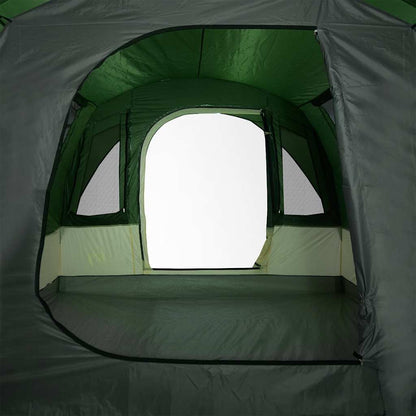Detail van de groene vidaXL tunneltent met ventilatieroosters en ruime ingang.