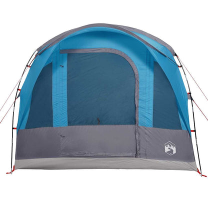 Detail van de blauwe vidaXL tunneltent met grote ingang en ventilatierooster.