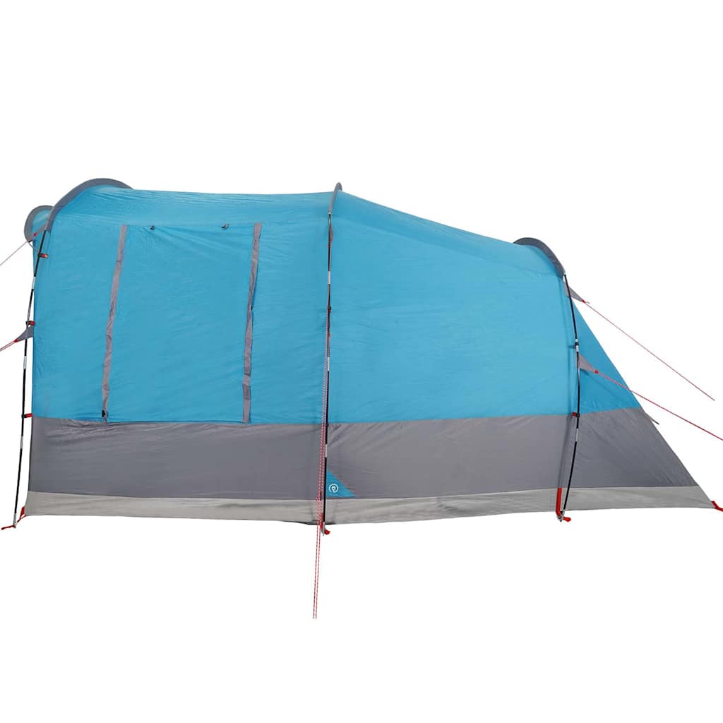 Zijaanzicht van de vidaXL 3-persoons tunneltent in waterdicht blauw met ventilatieroosters.