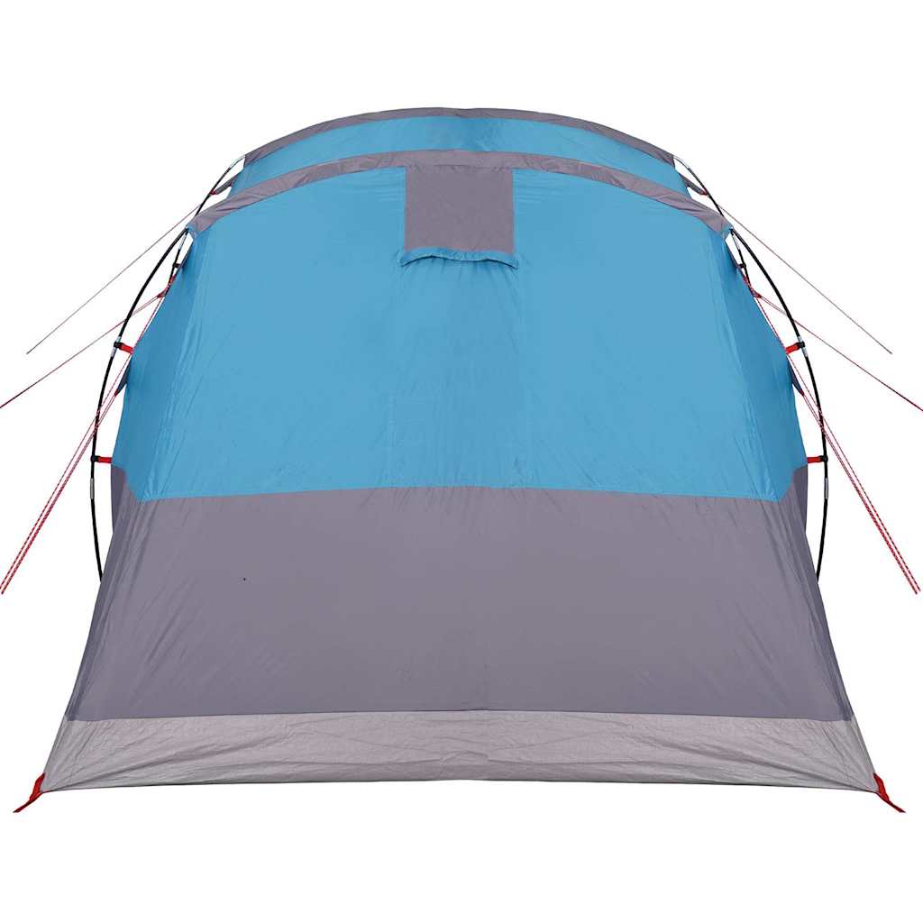 Detail van de vidaXL tunneltent in blauw en grijs, met ventilatierooster aan de bovenkant.