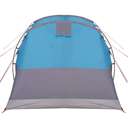 Detail van de vidaXL tunneltent in blauw en grijs, met ventilatierooster aan de bovenkant.