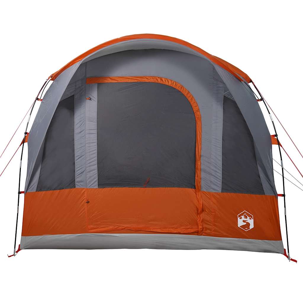 Detail van de vidaXL tunneltent met grijze en oranje kleur, zijaanzicht met gaaswanden.