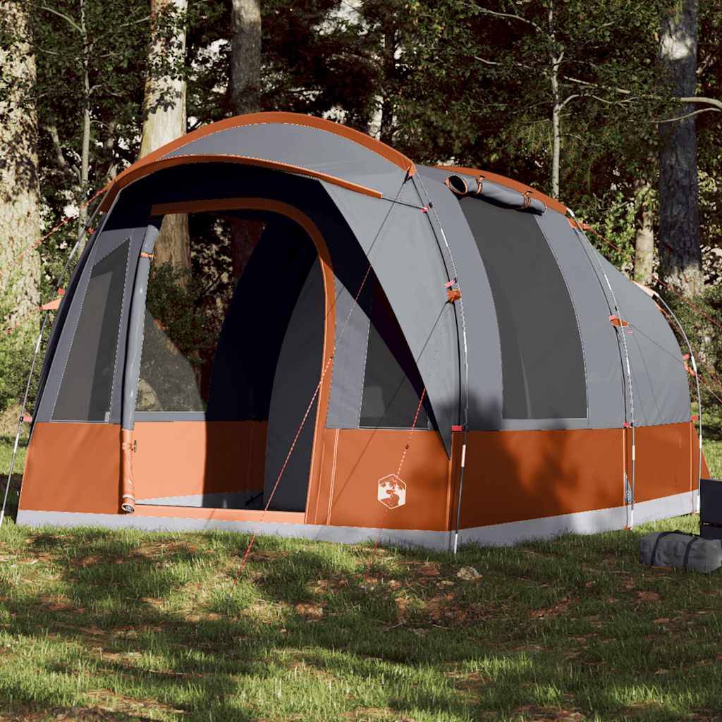 vidaXL tunneltent voor 3 personen in grijs en oranje, met open ingang en gaaswanden.