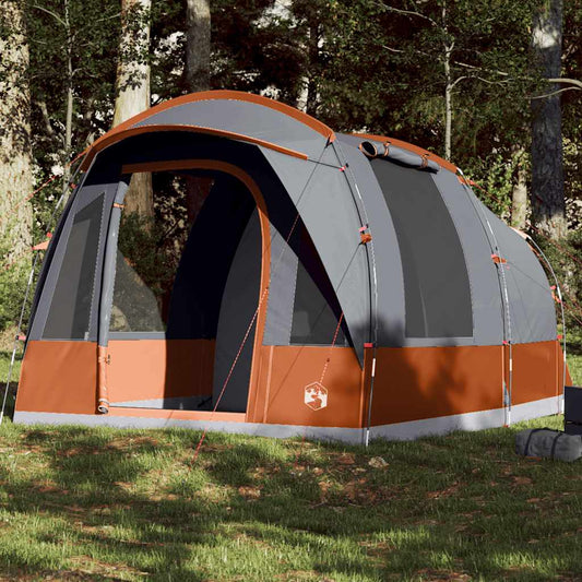 vidaXL tunneltent voor 3 personen in grijs en oranje, met open ingang en gaaswanden.