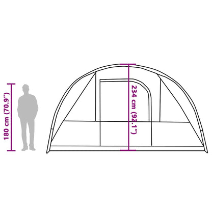 Zijaanzicht van de vidaXL tunneltent met afmetingen en deurhoogte aangegeven.