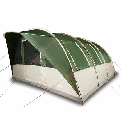 Detail van de vidaXL 7-persoons tunneltent in groen, zijaanzicht met gaaswanden.