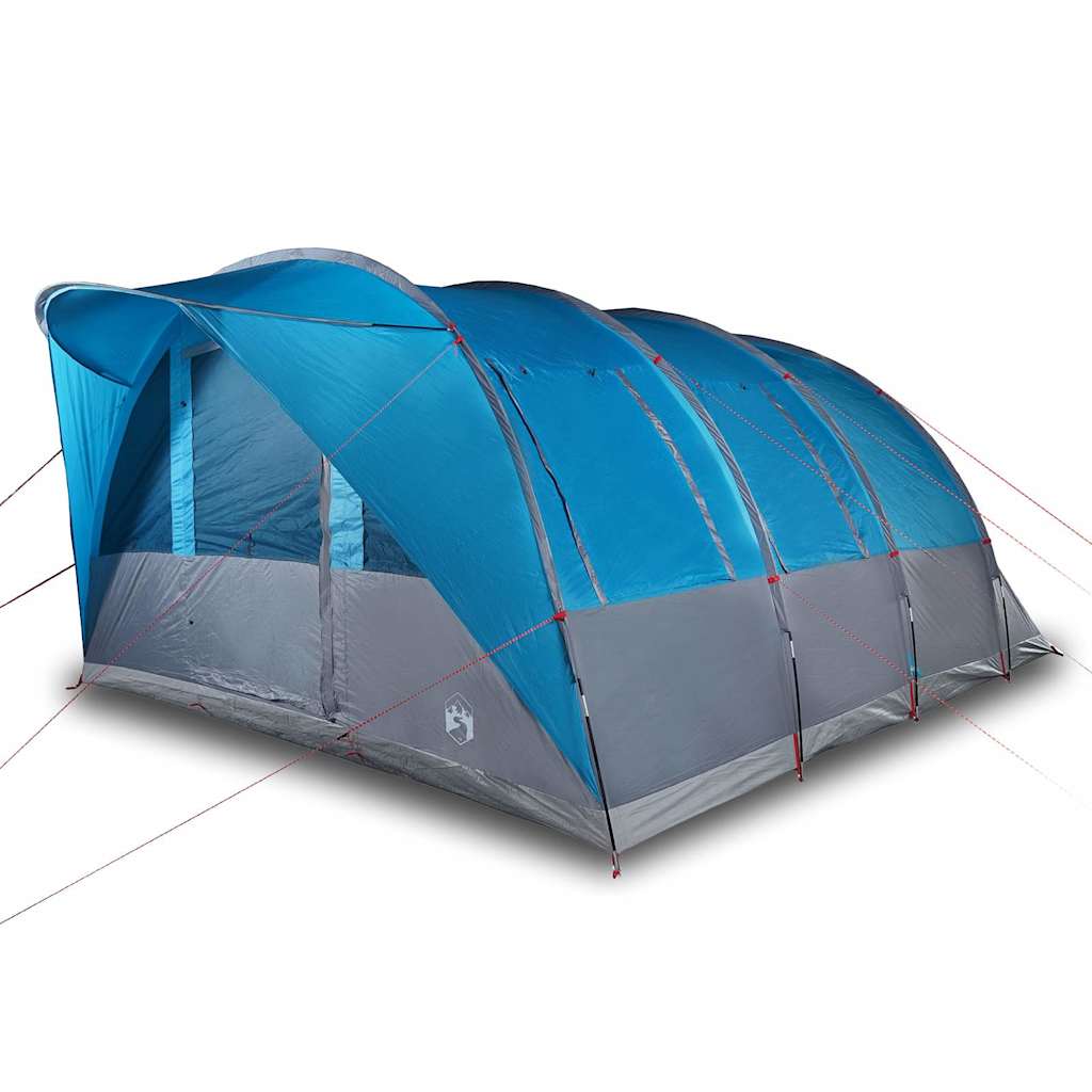 Detail van de vidaXL 7-persoons tunneltent in blauw, met lichtgewicht constructie en ventilatiewanden.