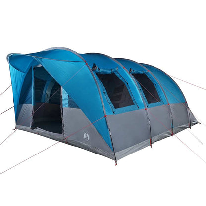Zijaanzicht van de vidaXL 7-persoons tunneltent in blauw met ventilatieroosters.