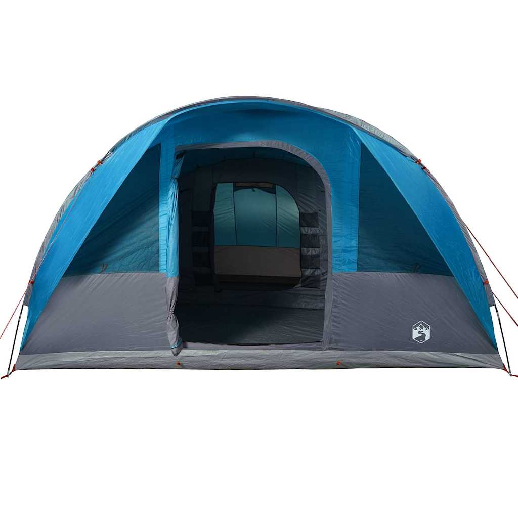 Detail van de vidaXL tunneltent in blauw, met een ruime ingang en ventilatieopening.