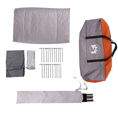 Detail van de accessoires van de vidaXL tunneltent, inclusief stokken en haringen.