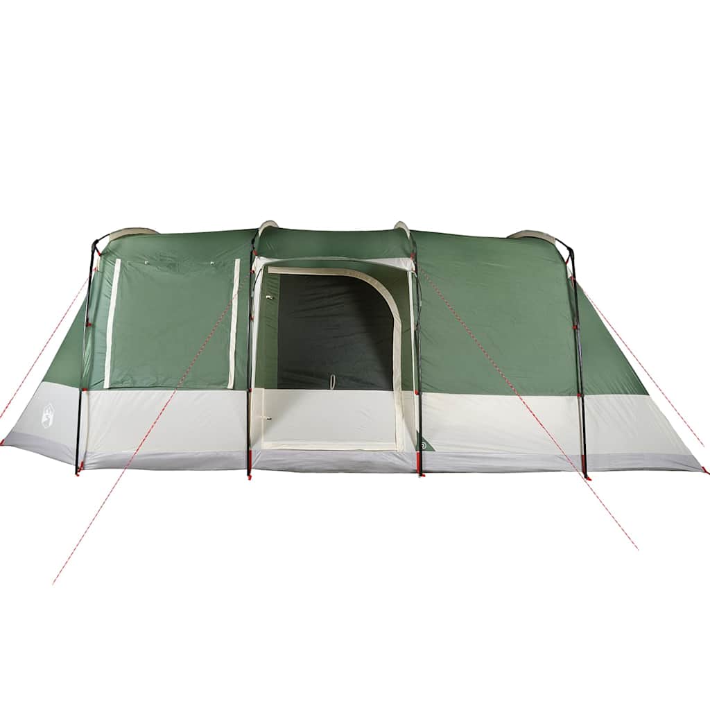 Detail van de vidaXL 4-persoons tunneltent in groen, met ingang en ventilatieroosters.