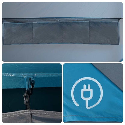 Detail van de binnenkant van de vidaXL tunneltent met kabeldoorvoer en opbergvak.