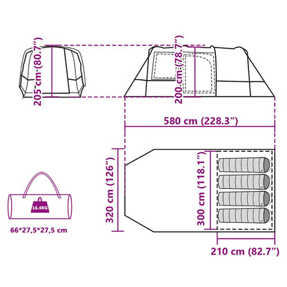 Detailweergave van de afmetingen en indeling van de vidaXL 4-persoons tunneltent.