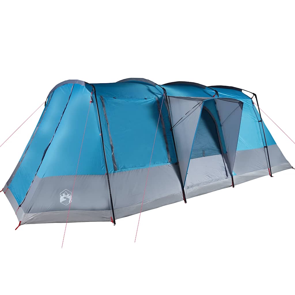 Zijaanzicht van de vidaXL 4-persoons tunneltent in waterdicht blauw met ingangen.