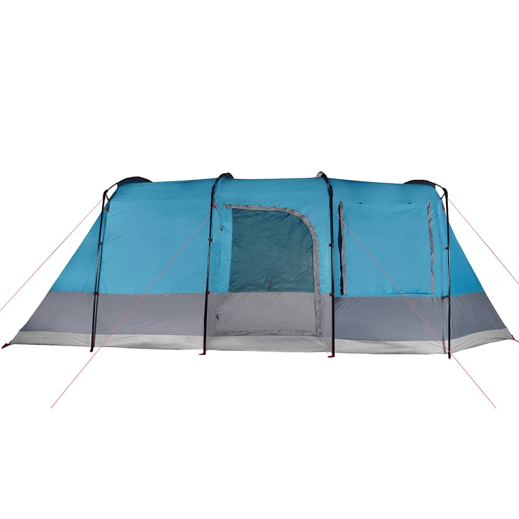 Zijaanzicht van de vidaXL 4-persoons tunneltent in blauw met grijze details en ingang.