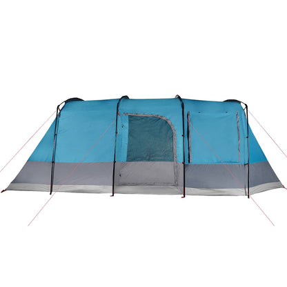 Zijaanzicht van de vidaXL 4-persoons tunneltent in blauw met grijze details en ingang.