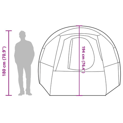 Zijaanzicht van de vidaXL tunneltent met afmetingen en toegangspoort voor stroomvoorziening.