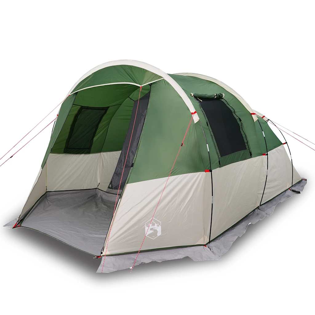 Detail van de vidaXL 4-persoons tunneltent in groen, met ventilatieroosters en toegangsopening.