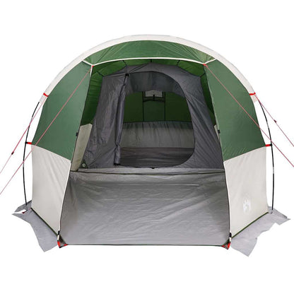 Zijaanzicht van de vidaXL 4-persoons tunneltent, met groene buitenzijde en ruime ingang.