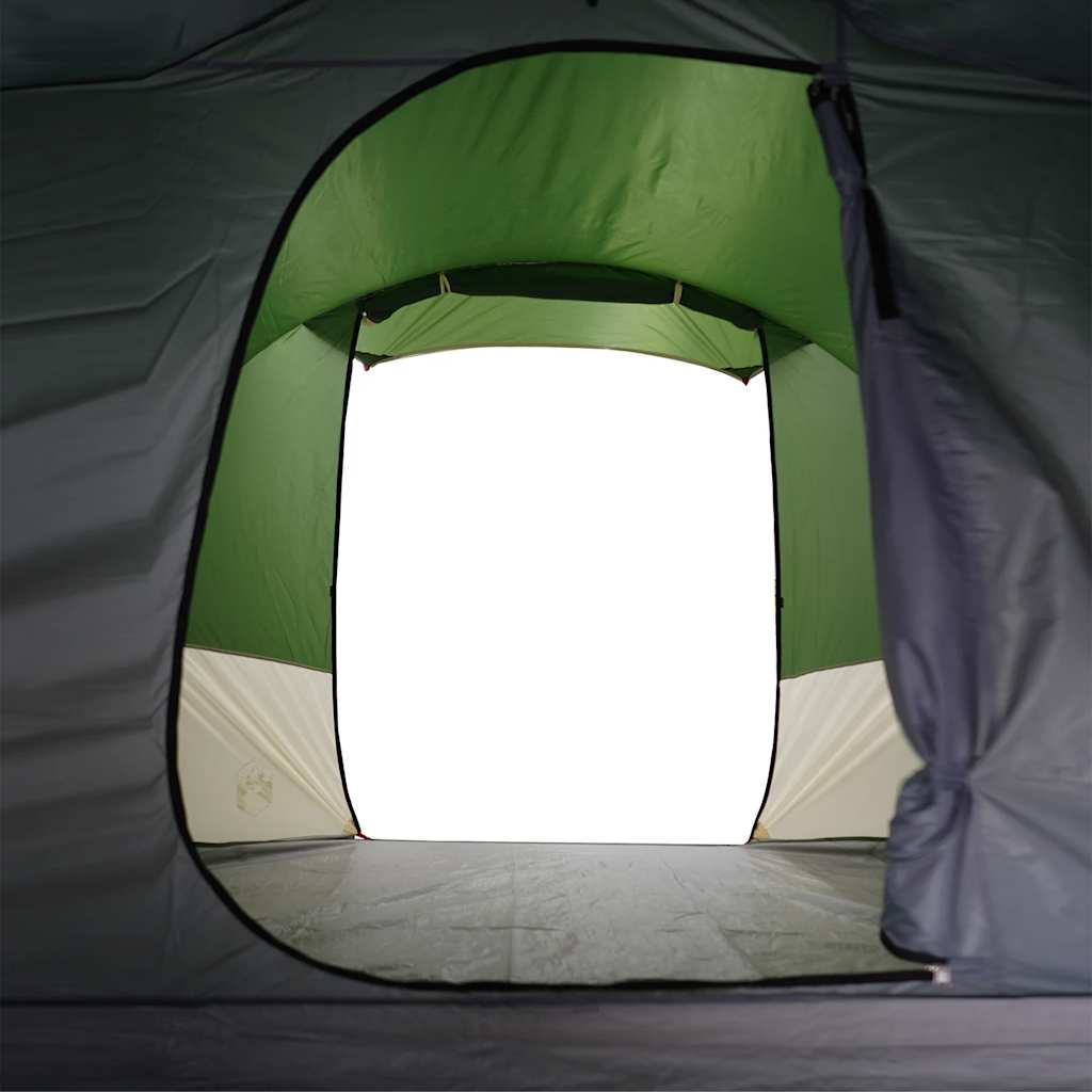 Zijaanzicht van de groene vidaXL tunneltent met open ingang en ruime binnenruimte.