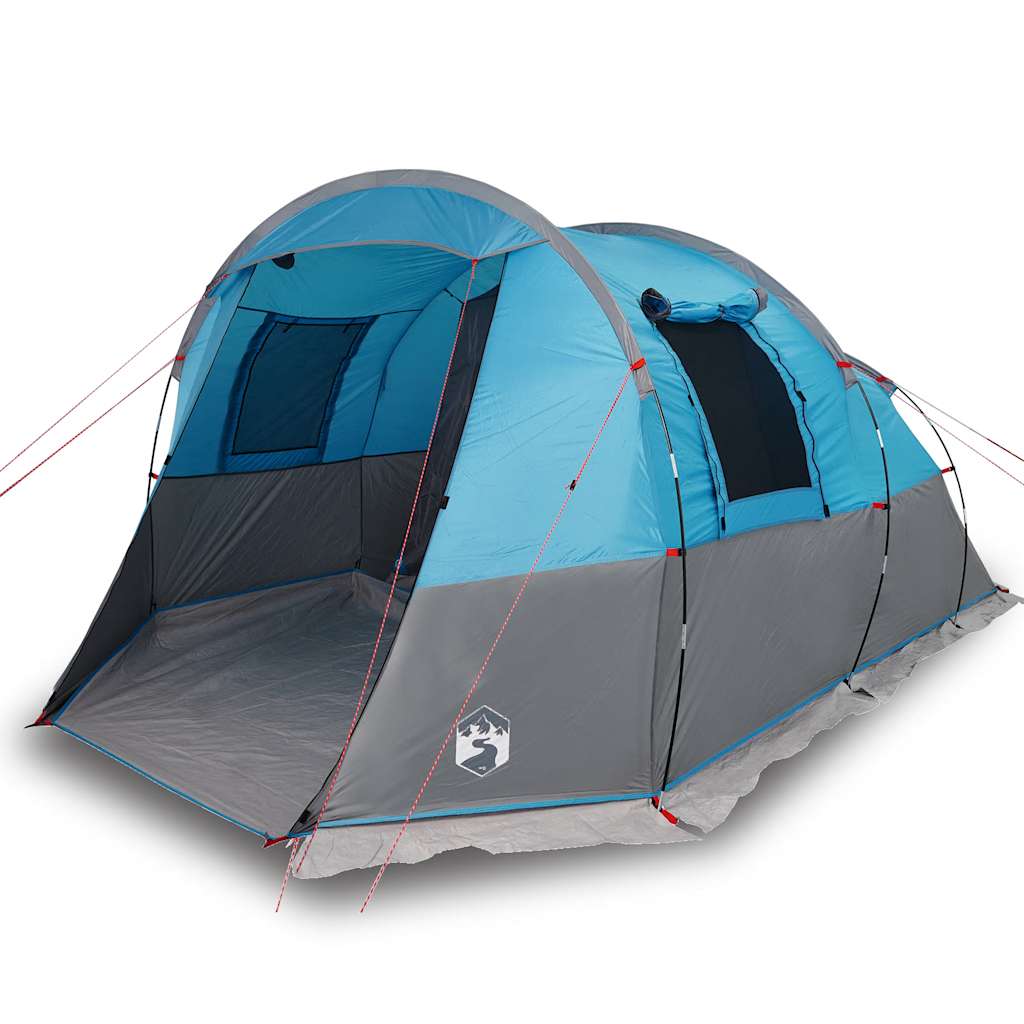Detail van de vidaXL 4-persoons tunneltent in blauw met een vooraanzicht van de ingang.