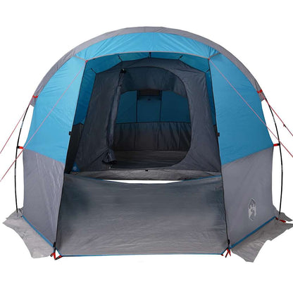 Zijaanzicht van de vidaXL 4-persoons tunneltent in blauw met ruime ingang.