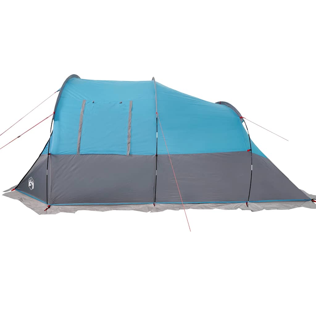 Zijaanzicht van de vidaXL 4-persoons tunneltent in blauw met grijze details.