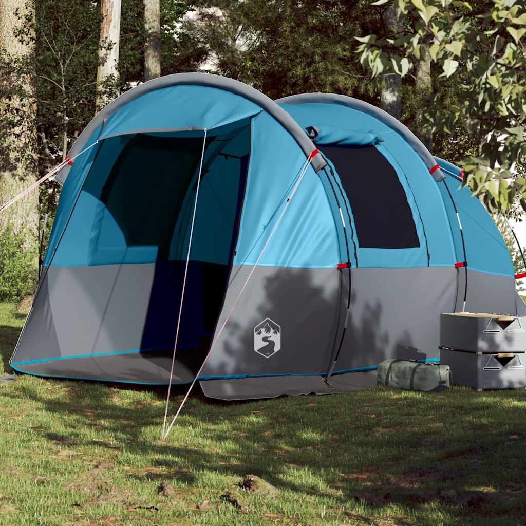 Blauwe vidaXL tunneltent voor 4 personen, waterdicht met ventilatieopeningen.