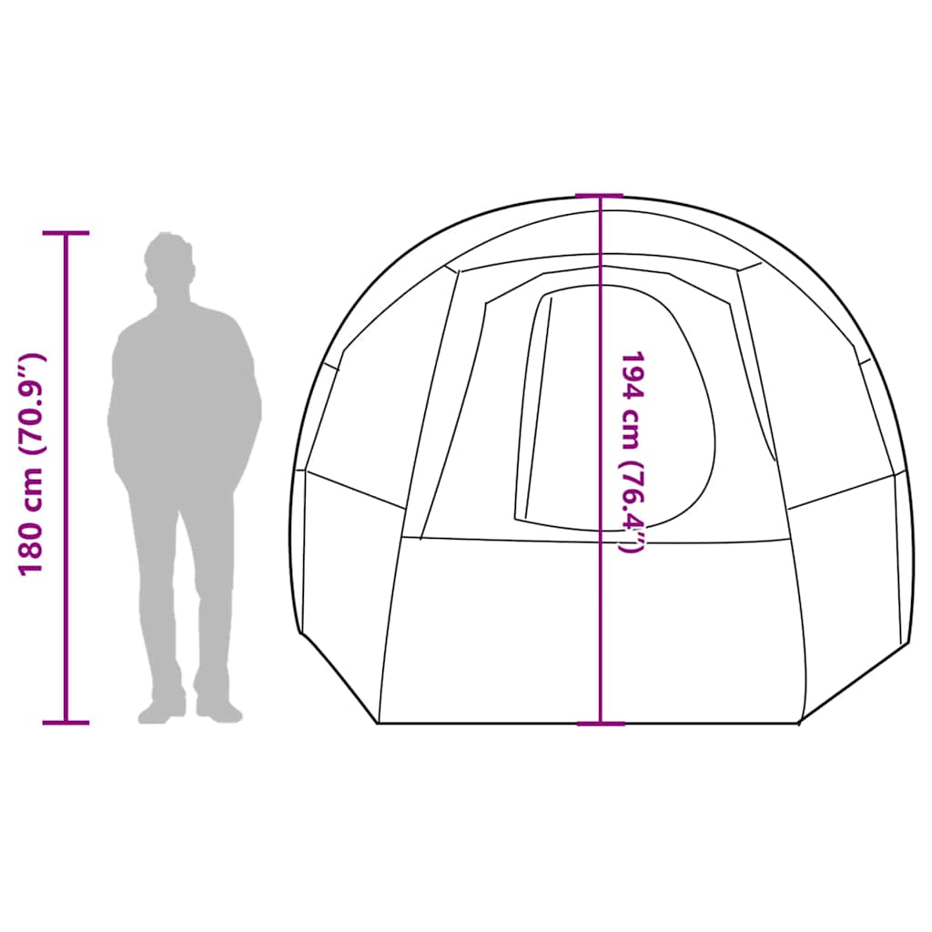 Detail van de vidaXL tunneltent met afmetingen en zijaanzicht van de tent.
