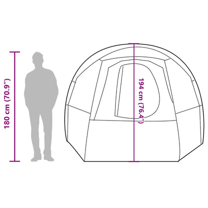 Detail van de vidaXL tunneltent met afmetingen en zijaanzicht van de tent.