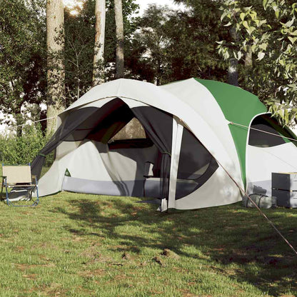 Detail van de vidaXL 6-persoons tent in groen met een open ingang en zijaanzicht.